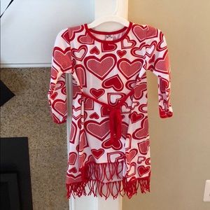 Girls Valentine’s Day high-low dress with fringe